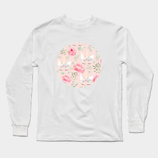 Watercolor Peony and Unicorns Long Sleeve T-Shirt